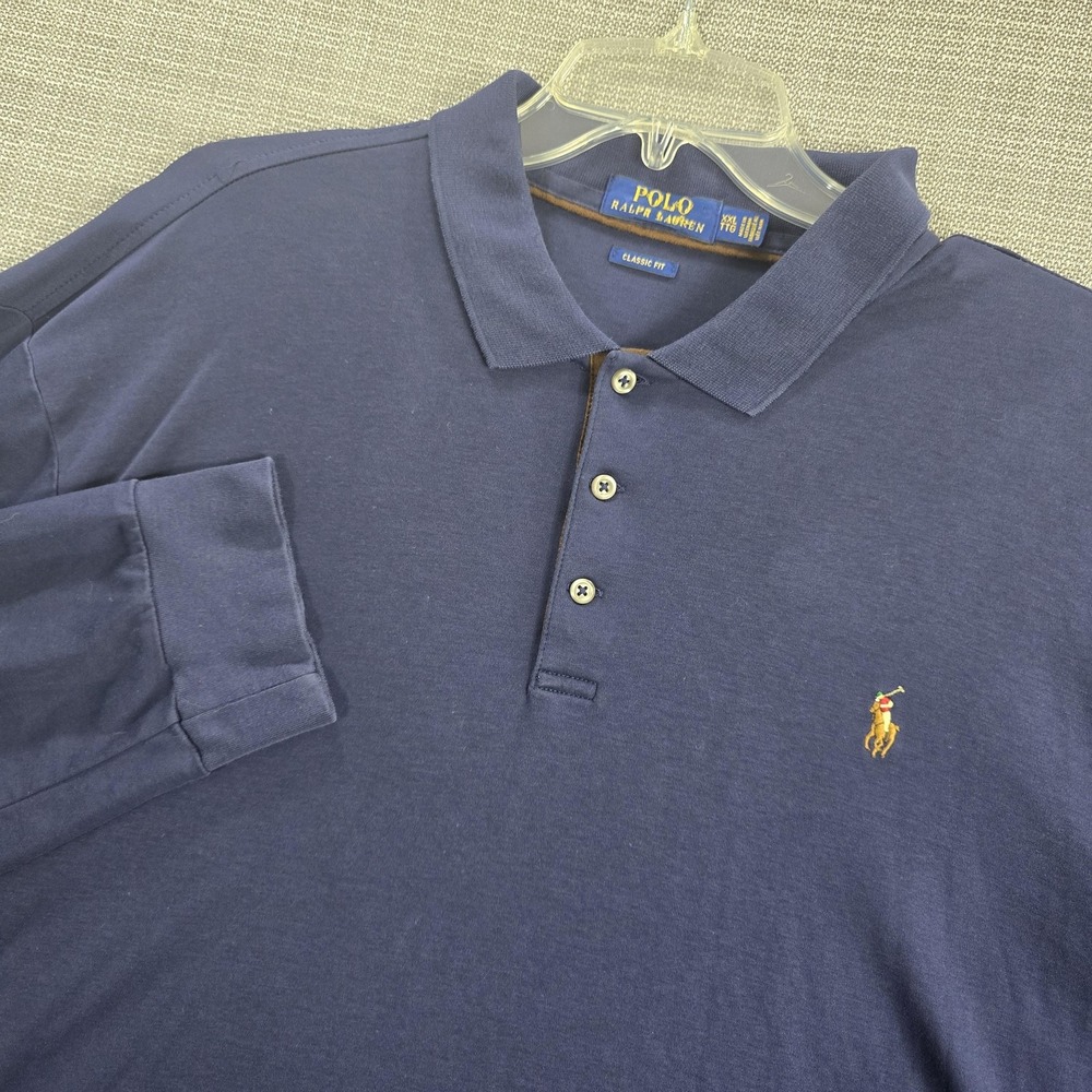 Polo Ralph Lauren Polo Shirt Mens 2XL Blue Classic Fit Long Sleeve Pony Logo